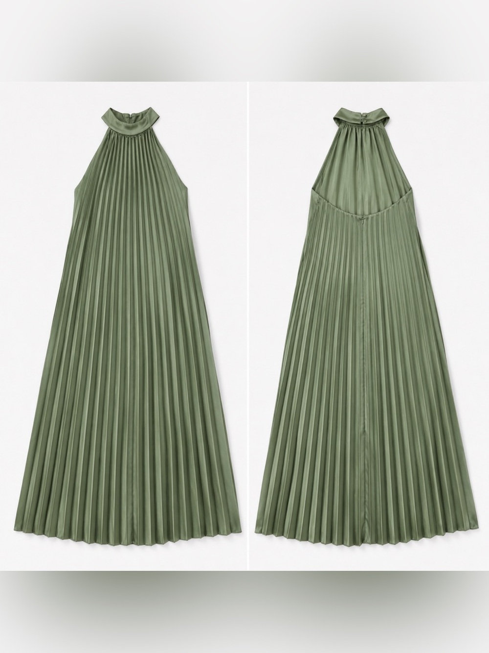 Abercrombie & Fitch Olive Green Pleated Halter Maxi Dress BRAND NEW WITHOUT TAGS - Picture 1 of 1